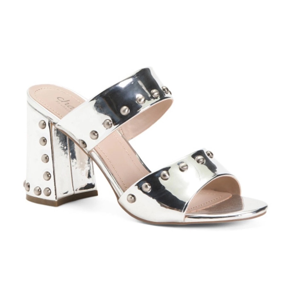 Charles by Charles David - Silver Studded Block Heel Sandals size 81/2